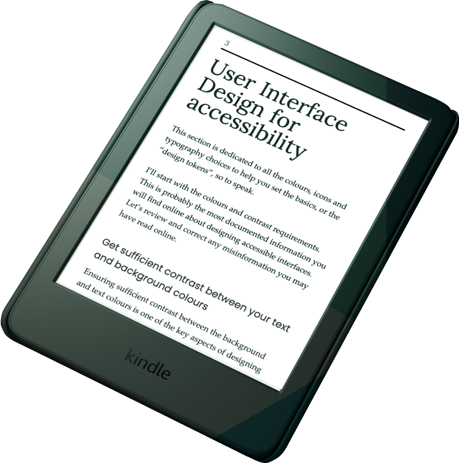 Geoffrey's book on web forms in a Kindle reader, displaying the chapter on the ergonomic basics of a form